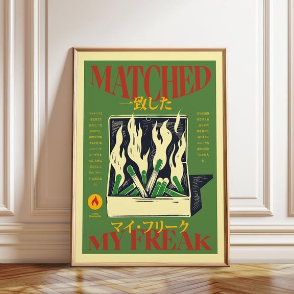 Matchbox Flame Japanese Graphic Wall Art Print, Unframed Paper Poster 24x36in