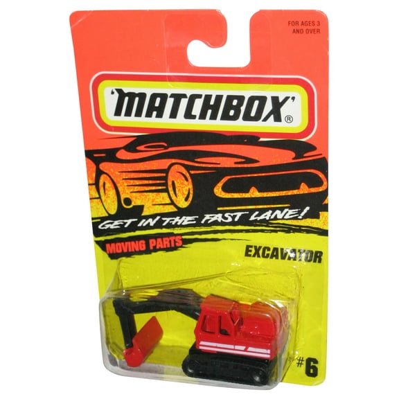 Matchbox Get In The Fast Lane (1994) New Color Red Excavator Construction Toy #6 - (Dented Plastic)