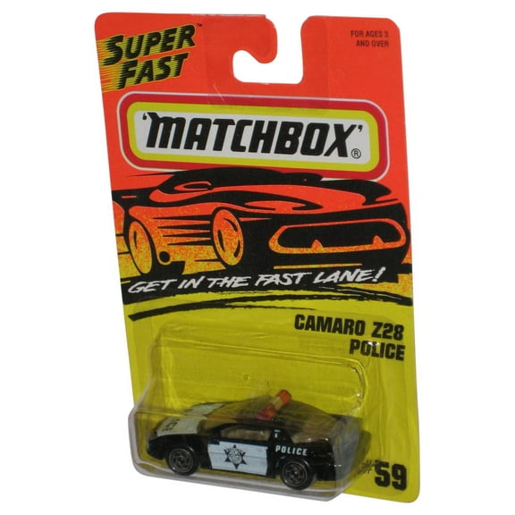 Matchbox Get In The Super Fast Lane (1995) Black Camaro Z28 Police Car #59