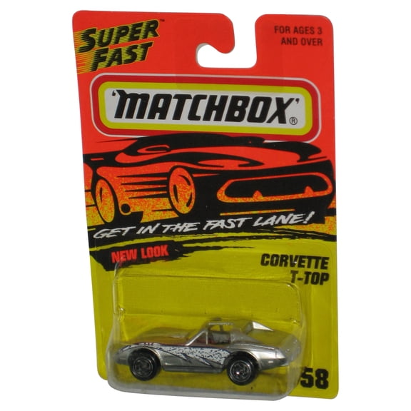 Matchbox Get In The Superfast Lane (1996) New Look Corvette T-Top Silver Toy Car #58