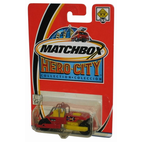 Matchbox Hero City (2002) Red & Yellow Road Roller Paver Toy #23