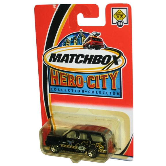 Matchbox Hero City Collection (2002) Black Cadillac Escalade Toy Car #21 - (Plastic Yellow Tint)