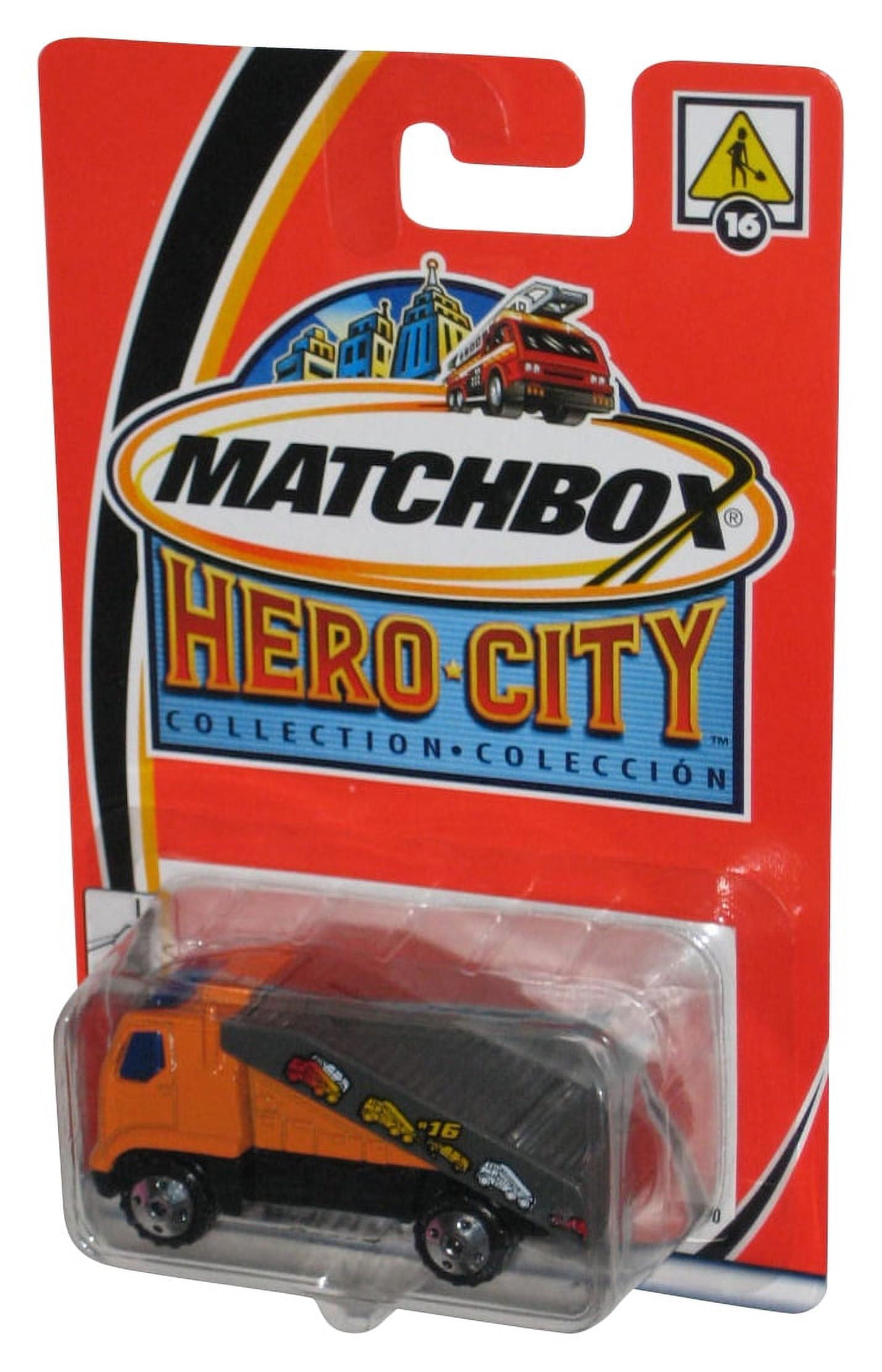 Matchbox Hero City Collection 2002 Orange Car Carrier Toy Vehicle 16