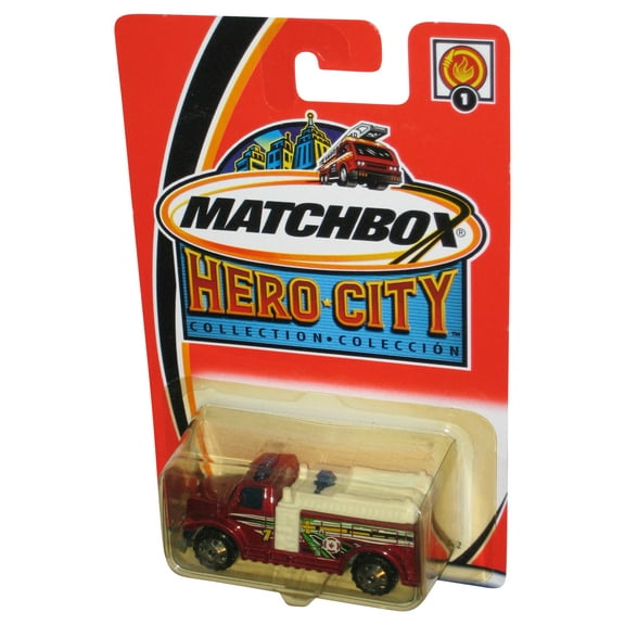 Matchbox Hero City Collection (2002) Red Highway Fire Pumper Toy Truck #1 - (Plastic Yellow Tint)