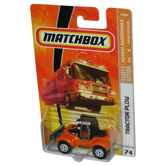 Matchbox Highway Maintenance 5/6 (2008) Orange Tractor Plow Toy #74