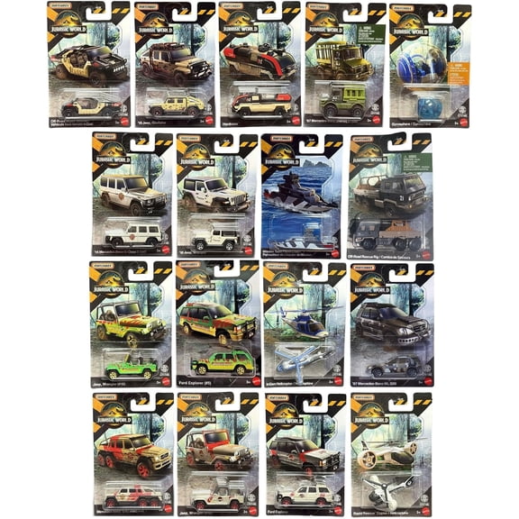 Matchbox Jurassic World Die-Cast Vehicle Collection, Set of 17, Ages 3+ JGL59-979C