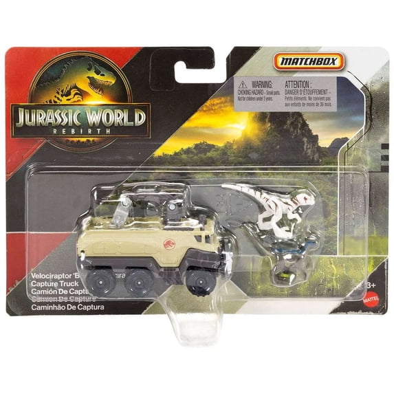 Jurassic World Rebirth Matchbox Velociraptor 'Blue' & Atrociraptor Capture Trucki Die Cast Car