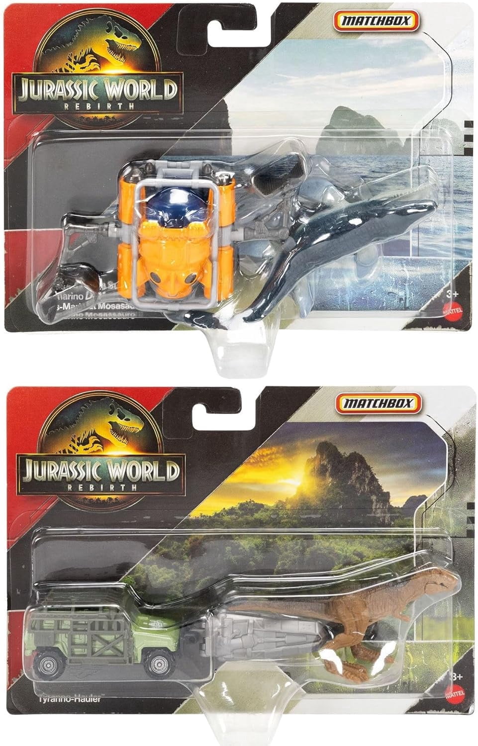 Matchbox Jurassic World Rebirth Tyranno-Hauler and Mosasaurus Sea Sub Die-Cast Toy Set, Ages 3+ JGL74-956A