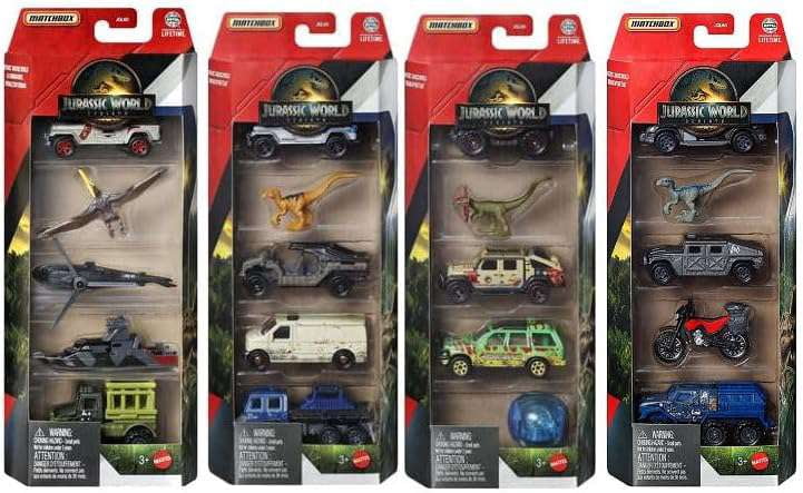 Matchbox Jurassic World Set of 4 Die Cast Car 5-Packs