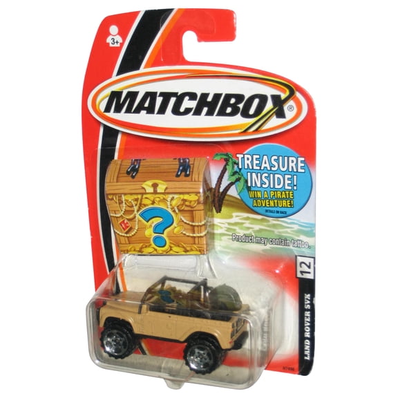 Matchbox Land Rover SVX (2006) Tan Mattel Toy Car #12 w/ Treasure Chest
