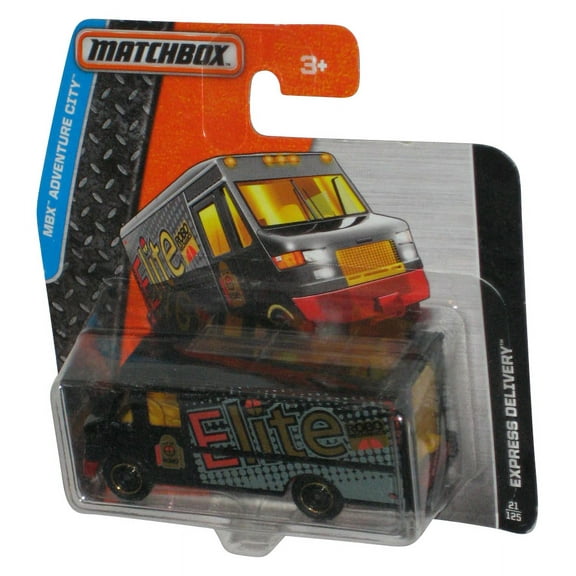Matchbox MBX Adventure City (2015) Black Elite Express Delivery Toy Truck 21/125 - (Short Card / Cracked Plastic)