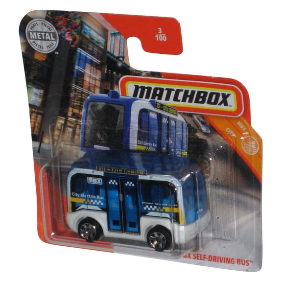 Matchbox MBX City (2019) Blue Self-Driving Bus Die-Cast Metal Toy #3/100 - (Short Card)