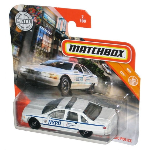 Matchbox MBX City (2019) White Chevy Caprice Classic NYPD Police Car 7/100 - (Short Card)