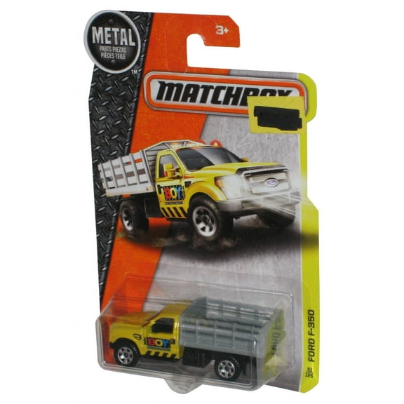 Matchbox MBX Construction (2015) Yellow Ford F-350 Toy Truck 51/125 - (Cracked Plastic)