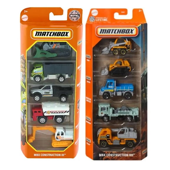 Matchbox MBX Construction 5-Pack Die-Cast Vehicle Set Bundle of 2