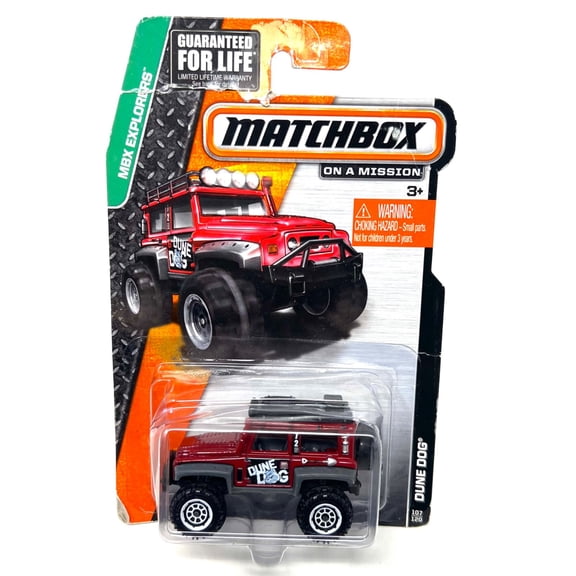 Matchbox MBX Dune Dog Red Damage packaging