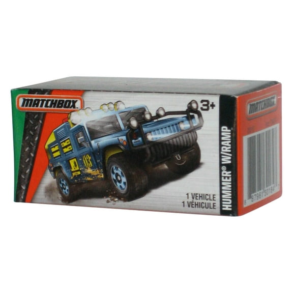 Matchbox MBX Explorers Hummer (2015) Blue Toy Power Grabs Box Toy Truck w/ Ramp