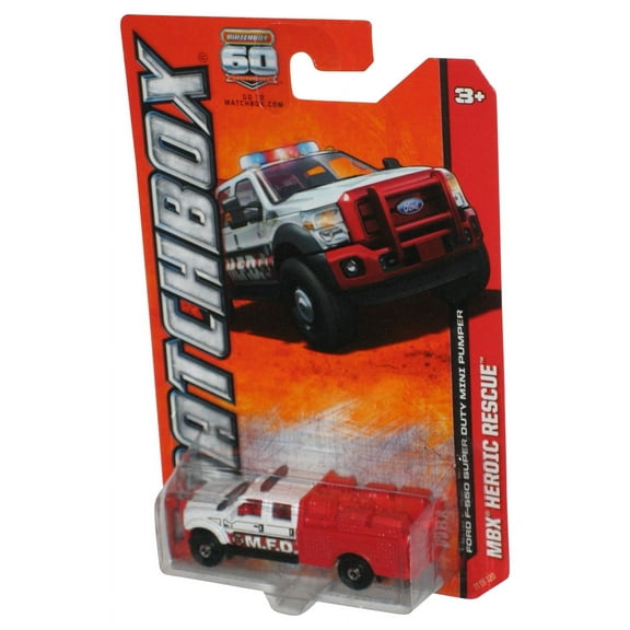 Matchbox MBX Heroic Rescue (2012) White & Red Ford F-550 Super Duty Mini Pumper Truck Toy 77/120