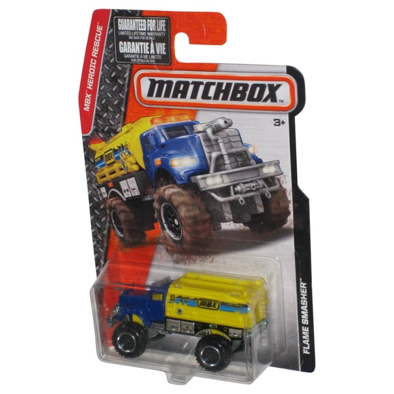 Matchbox MBX Heroic Rescue (2015) Blue & Yellow Flame Smasher Toy Vehicle - (Short Card)