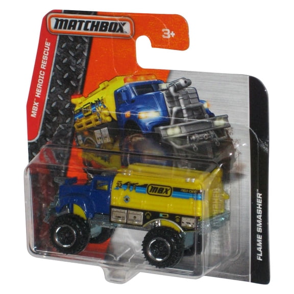 Matchbox MBX Heroic Rescue (2015) Blue & Yellow Flame Smasher Toy Vehicle - (Short Card)