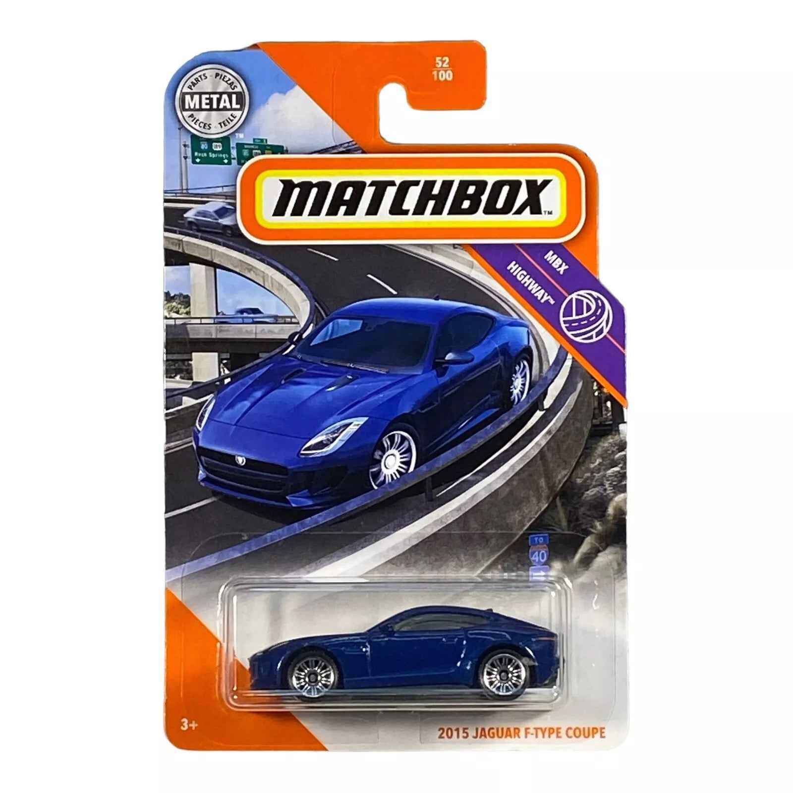 Matchbox 2020 MBX Highway 2015 Jaguar F-Type Coupe Diecast Car – Blue, 1:64 Scale, Collectible Model 52/100