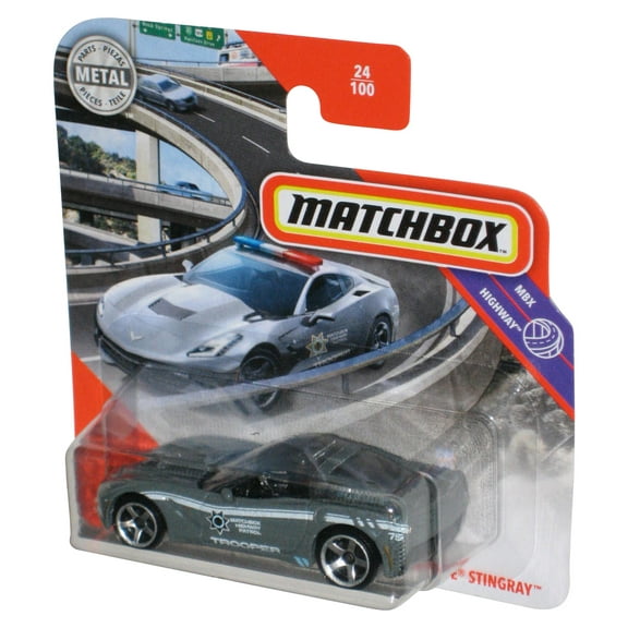 Matchbox MBX Highway Patrol Trooper (2019) Corvette Stingray Gray Car 24/100 - (Short Card)