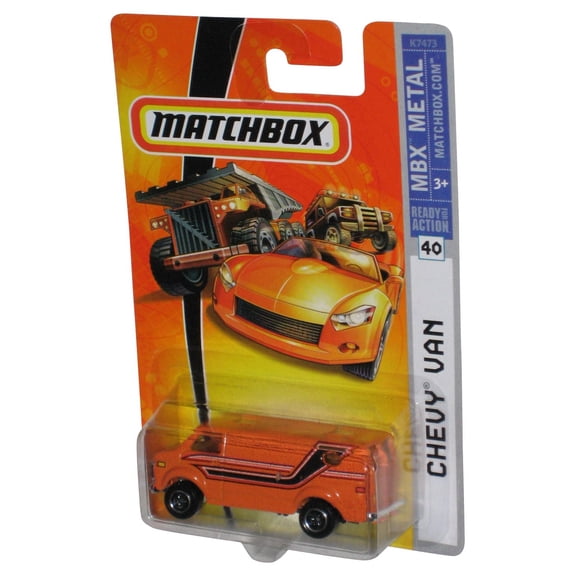 Matchbox MBX Metal (2007) Orange Chevy Van Toy #40 - (Black Stripe)