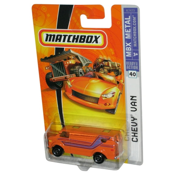 Matchbox MBX Metal (2007) Orange Chevy Van Toy #40 - (Purple Stripe)