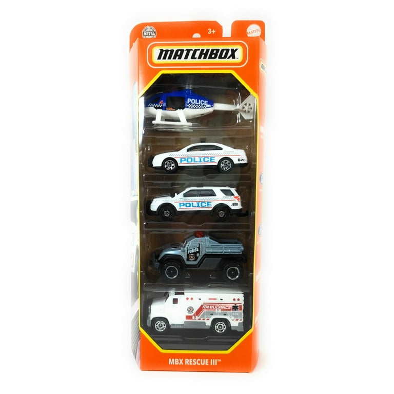 Police Matchbox Diecast Cars Matchbox MBX Rescue III Toy Play Vehicle Set,  3+ Yrs, Count