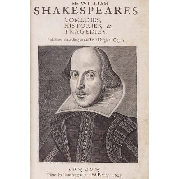 24x36 gallery poster, William Shakespeare, Title page of the First Folio, 1623