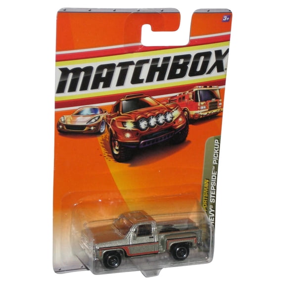 Matchbox Outdoor Sportsman (2009) Silver '75 Chevy Stepside Toy Truck 76/100 - (Dented Plastic)