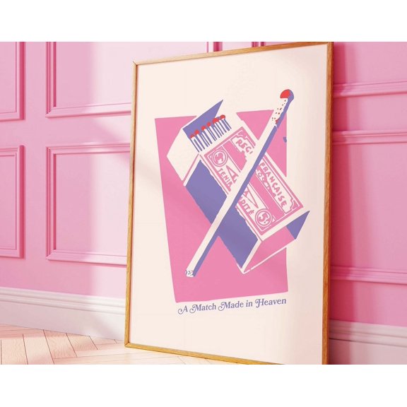 Matchbox Print, Art, Pink Wall Art, Trendy Matchbook, Valentine'S Day Decor, Cute Romantic Art Wall Art, Modern Wall Decor, 12x18 UNFRAMED