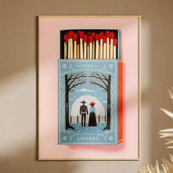 Matchbox Print, The Lovers Print, Western Print, Cowgirl Decor, Print, Vintage Matchbox Print, Trendy Wall Art, Valentines Day Wall Art, Modern Wall Decor, 8x12 UNFRAMED