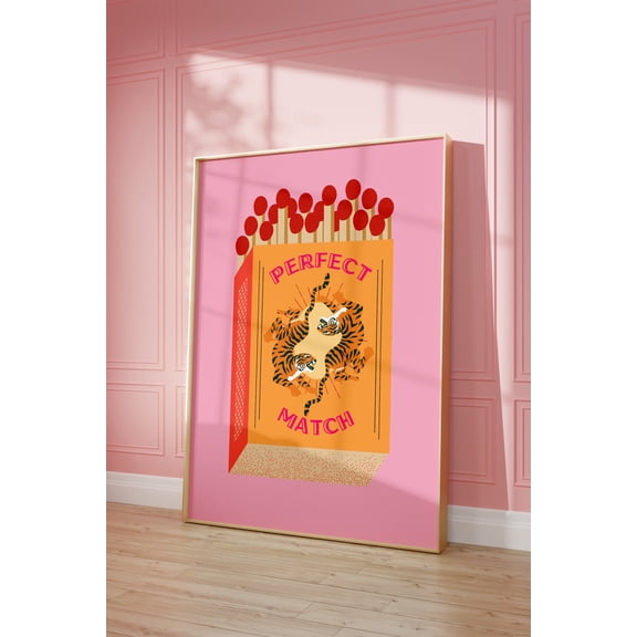 Matchbox Print Trendy Matches Poster Retro Matchbook Wall Artfunky Pink Aesthetic Print For Apartment, Poster Only
