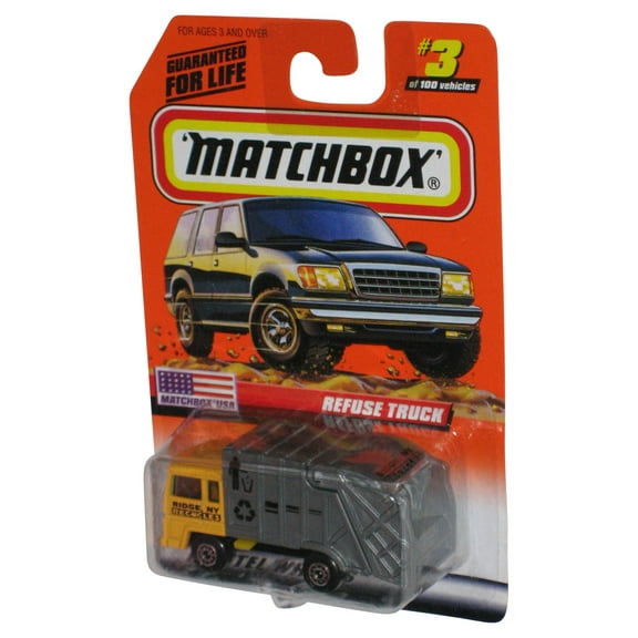 Matchbox Refuse Truck (1998) Yellow & Gray Die-Cast Toy Truck #3/100