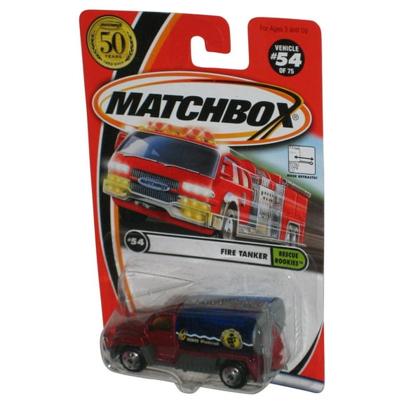 Matchbox Rescue Rookies (2001) Red & Blue Fire Tanker Toy Truck #54/75