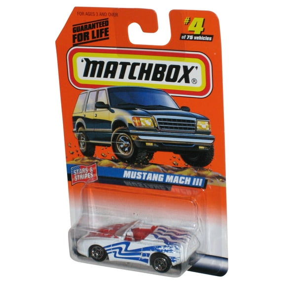 Matchbox Stars & Stripes (1997) White Mustang Mach III Toy Car #4/75