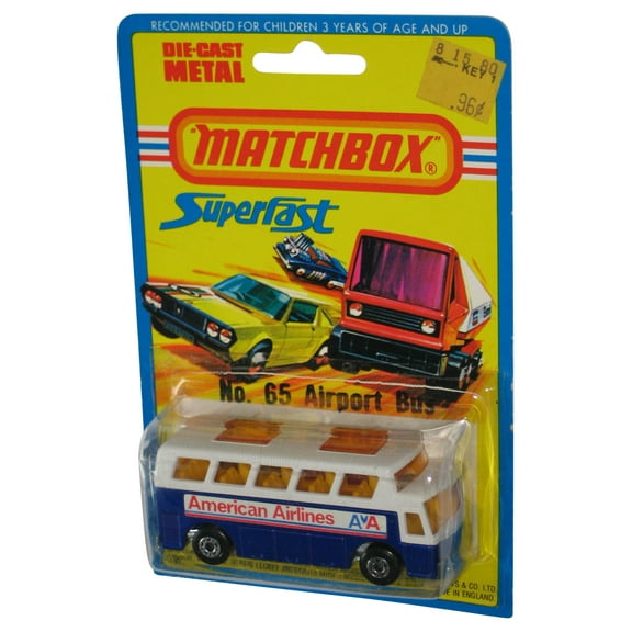 Matchbox Superfast (1976) Lesney White & Blue Airport Bus Vintage Toy No. 65