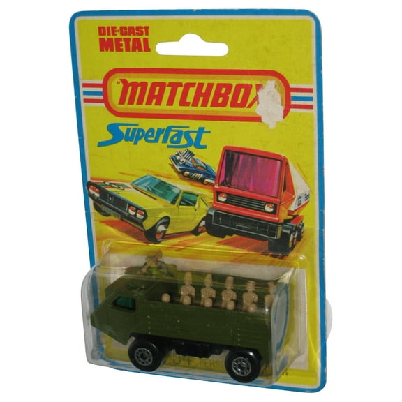 Matchbox Superfast Lesney (1976) Personnel Carrier Green Military Vintage Toy No. 54 - (Damaged Card)