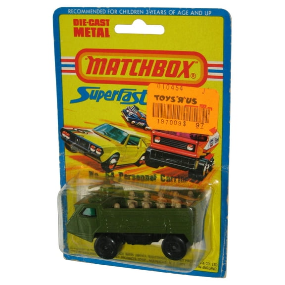 Matchbox Superfast Lesney (1976) Personnel Carrier Green Military Vintage Toy No. 54 - (Damaged Packaging)