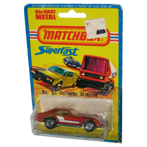 Matchbox Superfast Lesney (1976) Red Corvette Stingray Vintage Toy Car No. 62 - (Damaged Packaging)