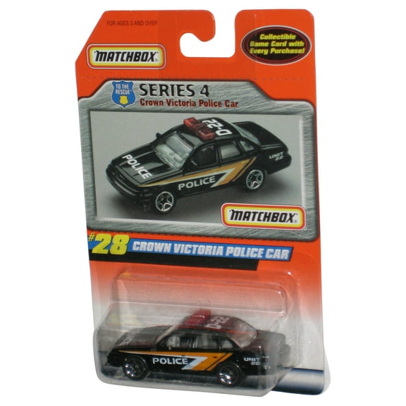 Matchbox To The Rescue (1998) Series 4 Black Crown Victoria Police Car Toy #28 - (Game Card)