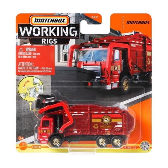 Matchbox Working Rigs Metal Vehicle - GARBAGE KING XL (Red)(HFH34) 13/16
