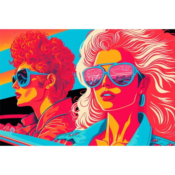 24x36 gallery poster, 1980s neon synth pop girls new wave art p1