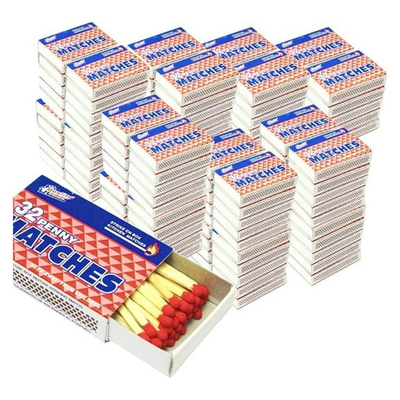 Matches Bulk 1000 Packs - 32 Count Strike on Box Wooden Matches - Penny Matches for Camping, Fireplace, Kitchen, Emergency - Wholesale Lot
