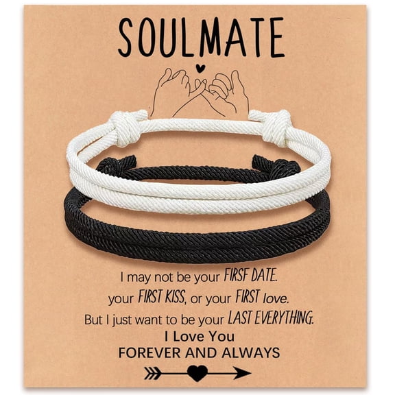 Matching Adjustable Rope Bracelet for Couples, Soulmate Bracelet Anniversary Valentines Day Birthday Christmas Gift for Him and Her
