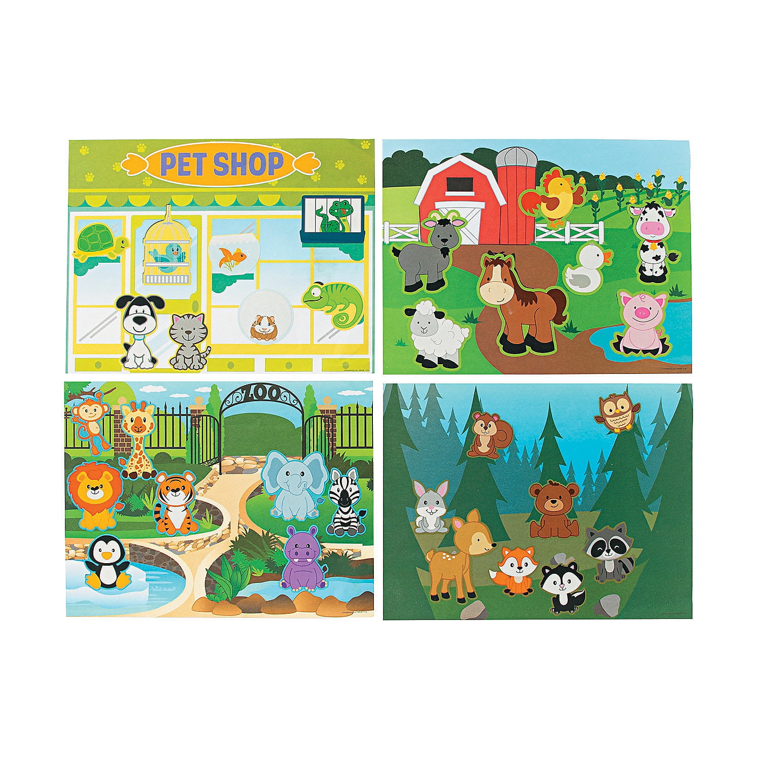 Matching Animal Shadows Sticker Scenes, Stationery, Party Supplies, 12 Pieces