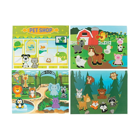 Matching Animal Shadows Sticker Scenes, Stationery, Party Supplies, 12 Pieces