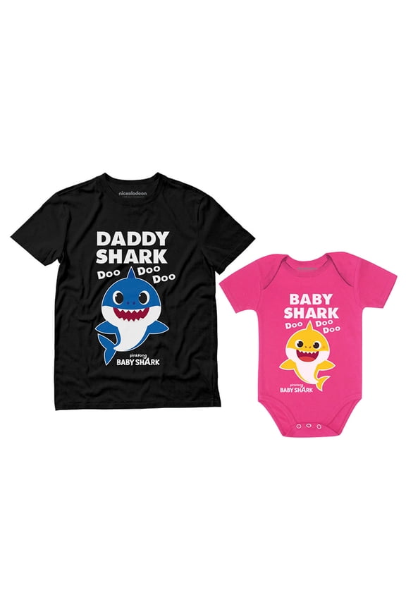 Matching Baby Shark Shirts for Daddy Baby Set for Father and Baby Outfits Gift Daddy Black XX-Large / Baby Wow pink 18M (12-18M)