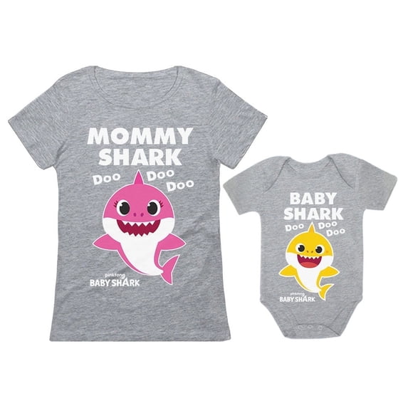 Matching Baby Shark Shirts for Mommy Baby Set For Mother and Baby Outfits Gift Mommy Gray Medium / Baby Gray NB (0-3M)
